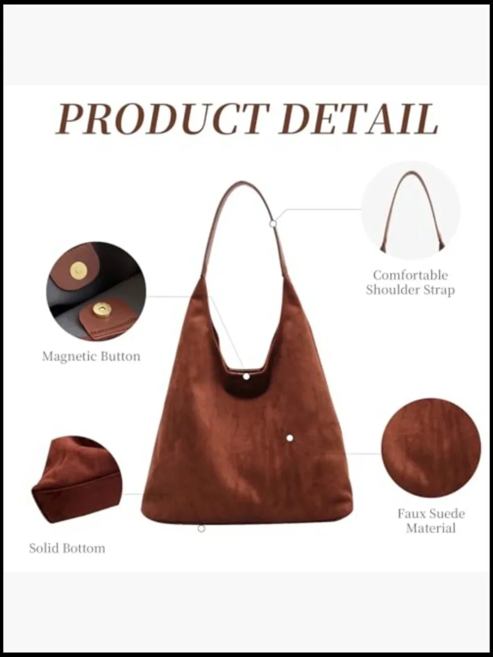 Slouchy Hobo Bag Faux Suede Tote Shoulder Handbag Retro Roomy